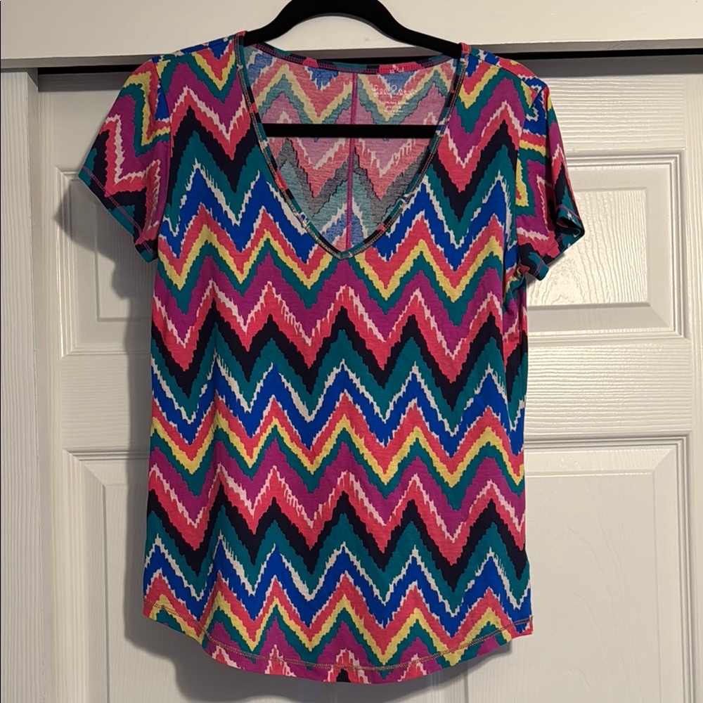Lilly Pulitzer Pink and Green Chevron Blouse